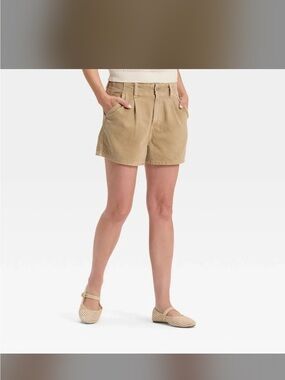 Women's High-Rise Pleated Jean Shorts - Universal Thread™ Khaki